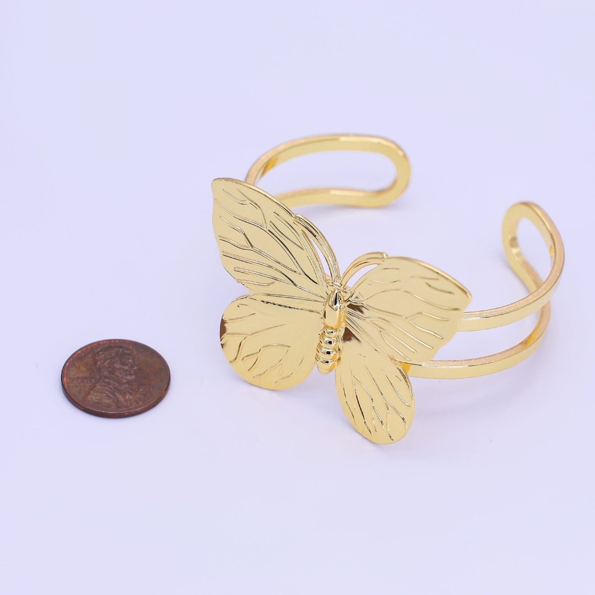 24K Gold Filled Butterfly Double Band Cuff Bracelet | WA-3237