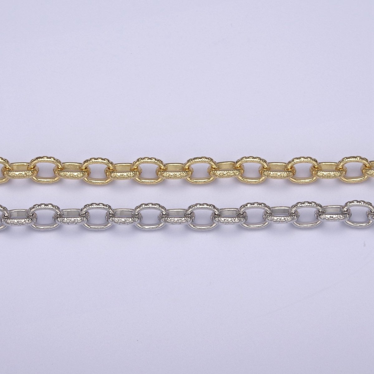 24K Gold Filled Cable Chain, 6mm Width Textured Beaded Dot Cable Chain in Gold &amp; Silver, Wholesale Unfinished Chain For Jewelry Craft Making | ROLL-686, ROLL-687 Clearance Pricing