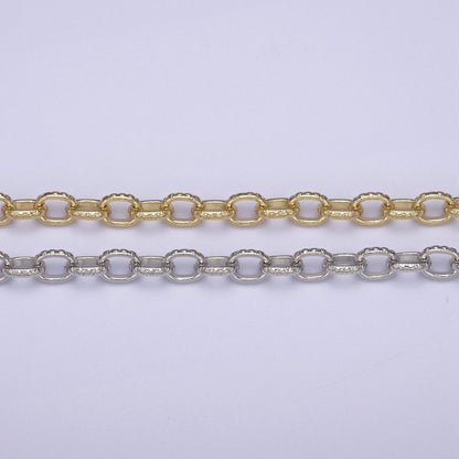 24K Gold Filled Cable Chain, 6mm Width Textured Beaded Dot Cable Chain in Gold &amp; Silver, Wholesale Unfinished Chain For Jewelry Craft Making | ROLL-686, ROLL-687 Clearance Pricing