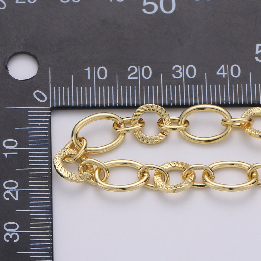 24K Gold Plated Cable Rolo Chain - Oval and Textured Cable Rolo Chain, Unfinished Chain By Yard | ROLL-301 Clearance Pricing