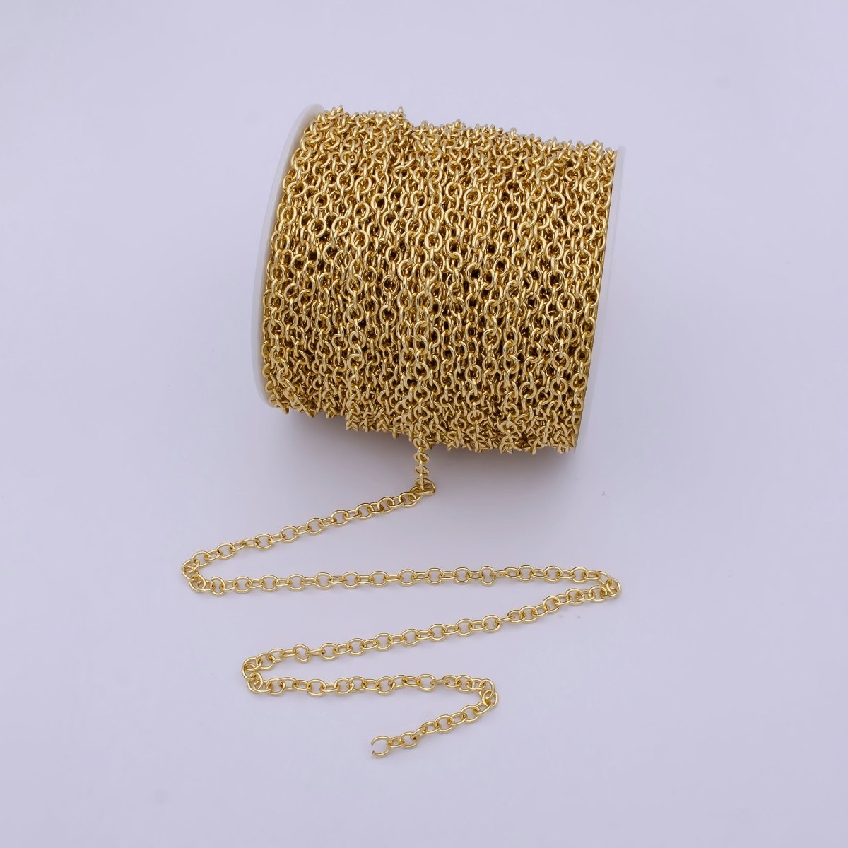 24K Gold Filled Cable Unfinished Chain, 4.3mm Width Cable Chain For Jewelry Making in Gold &amp; Silver Color | ROLL-694, ROLL-695 Clearance Pricing
