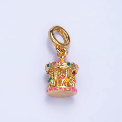 24K Gold Filled Carousel Carnival Enamel Multidimensional Rhondelle Drop Charm | AC180