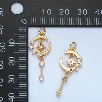 24K Gold Filled Celestial Crescent Moon CZ Drop Charm | M044