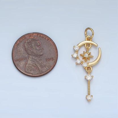 24K Gold Filled Celestial Crescent Moon CZ Drop Charm | M044