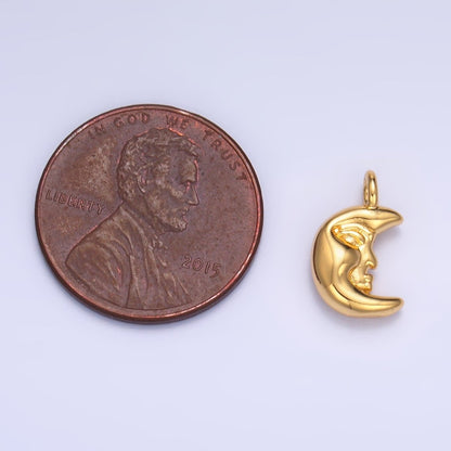 24K Gold Filled 12.5mm Celestial Crescent Moon Face Charm in Gold &amp; Silver | W833