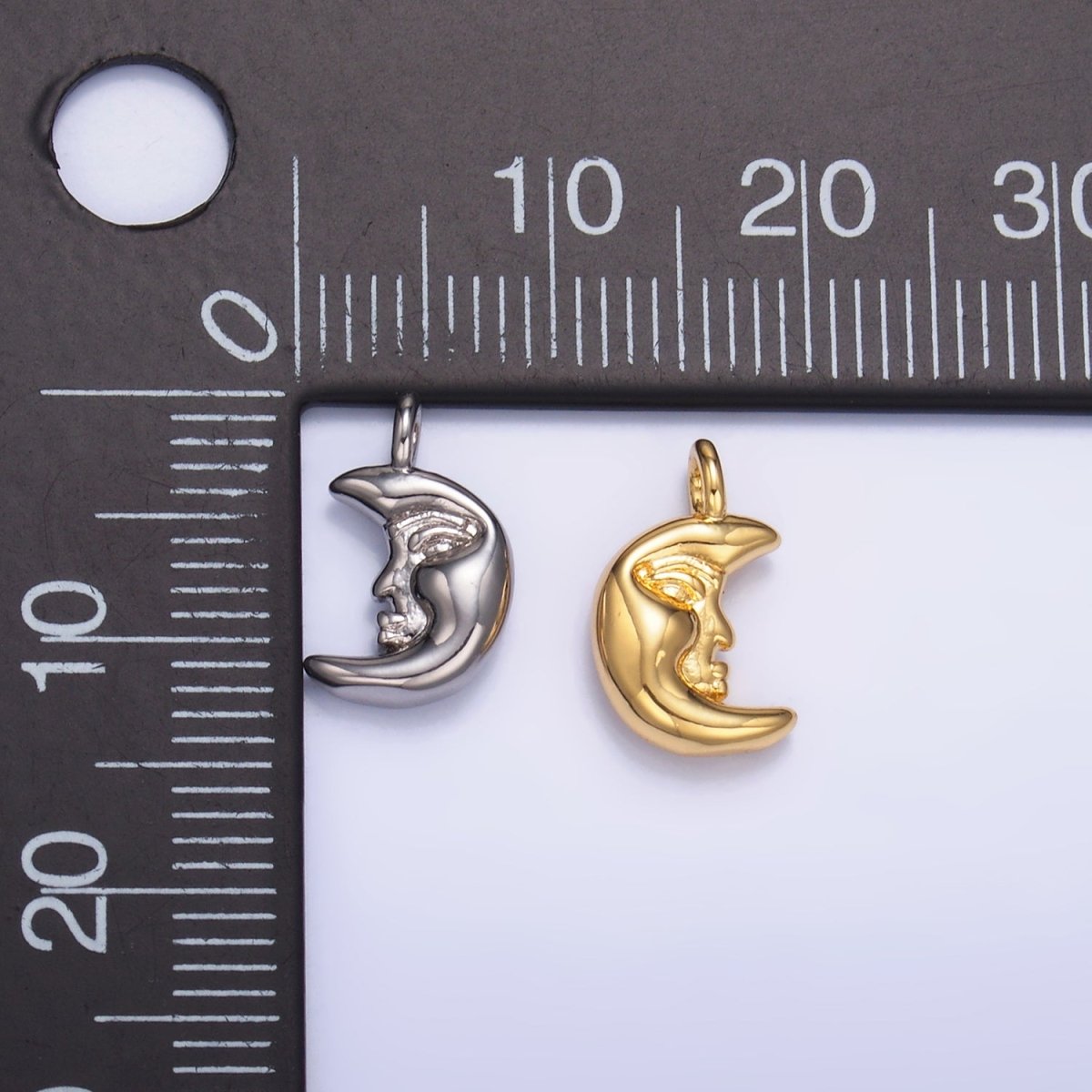 24K Gold Filled 12.5mm Celestial Crescent Moon Face Charm in Gold &amp; Silver | W833