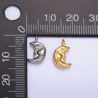 24K Gold Filled 12.5mm Celestial Crescent Moon Face Charm in Gold &amp; Silver | W833