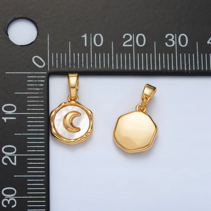 24K Gold Filled Celestial Crescent Moon Shell Pearl Stamped Bezel Pendant | AA1523