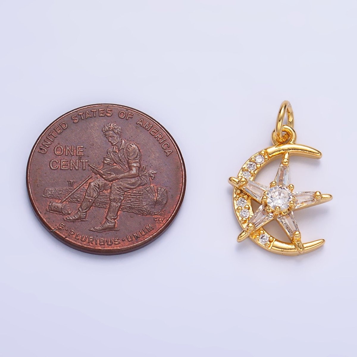 24K Gold Filled Celestial Crescent Moon Star Micro Paved CZ Mini Charm in Gold &amp; Silver | W811