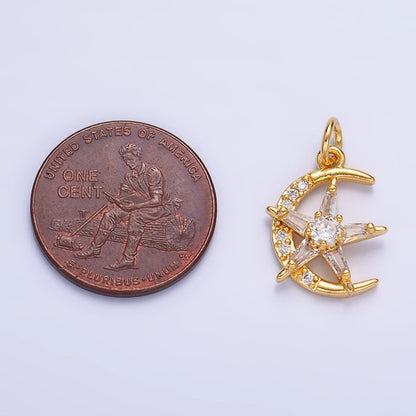 24K Gold Filled Celestial Crescent Moon Star Micro Paved CZ Mini Charm in Gold &amp; Silver | W811