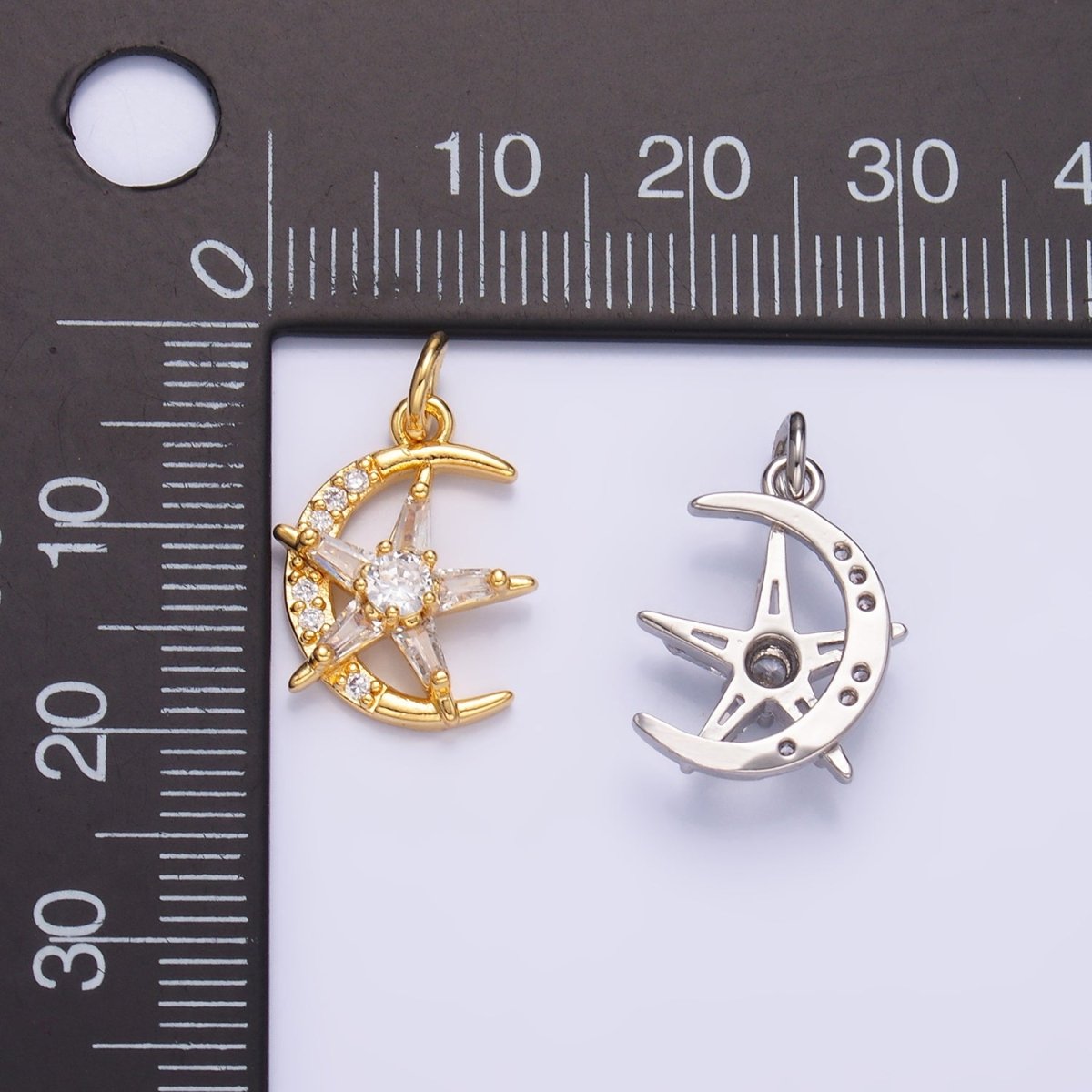 24K Gold Filled Celestial Crescent Moon Star Micro Paved CZ Mini Charm in Gold &amp; Silver | W811
