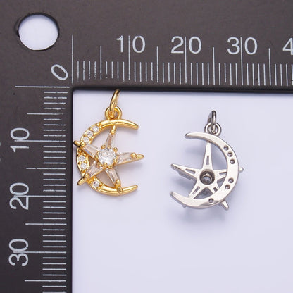24K Gold Filled Celestial Crescent Moon Star Micro Paved CZ Mini Charm in Gold &amp; Silver | W811