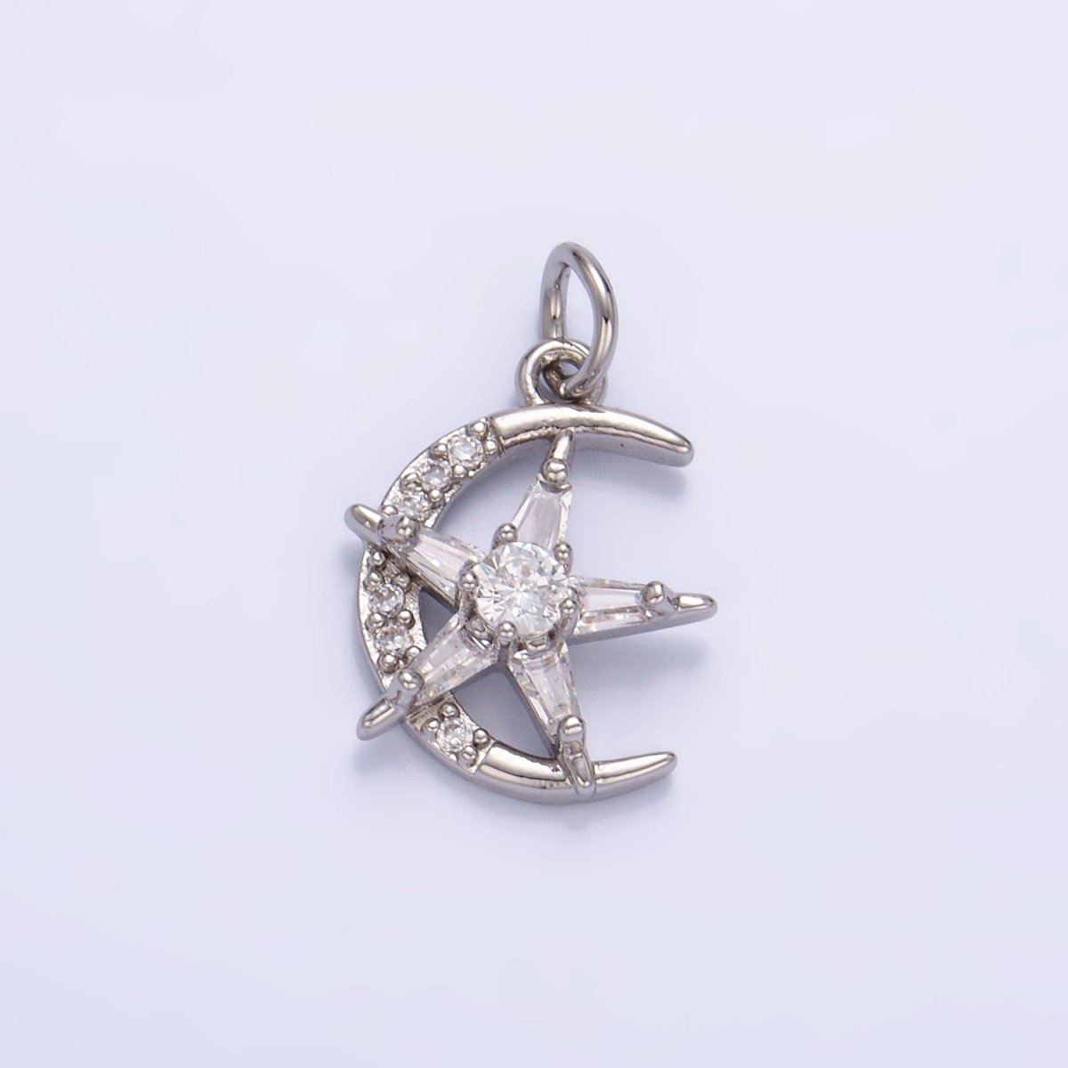 24K Gold Filled Celestial Crescent Moon Star Micro Paved CZ Mini Charm in Gold &amp; Silver | W811