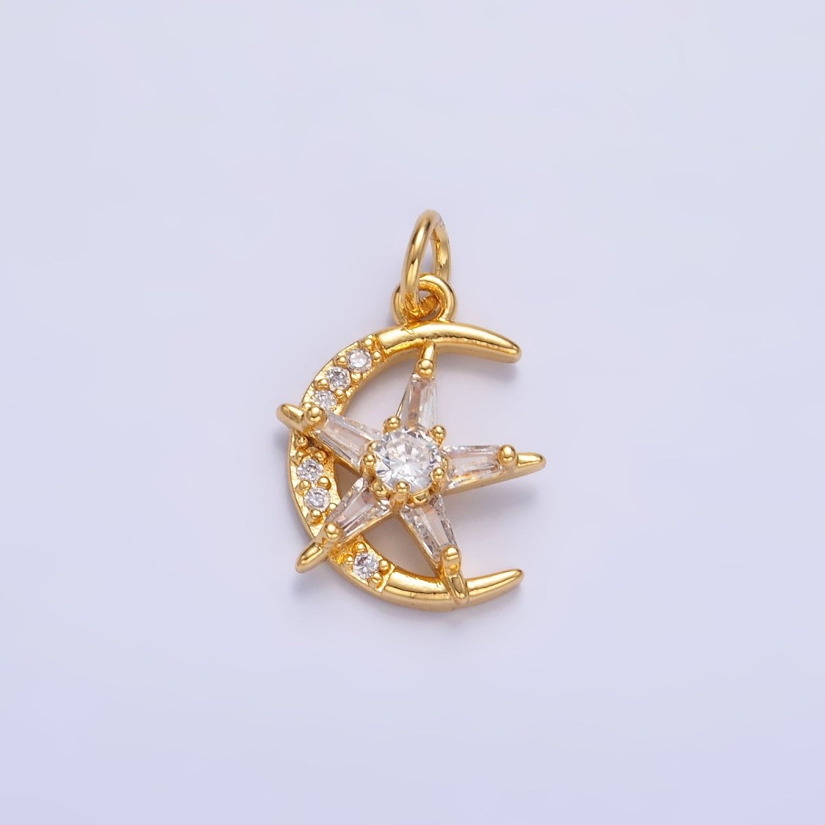 24K Gold Filled Celestial Crescent Moon Star Micro Paved CZ Mini Charm in Gold &amp; Silver | W811