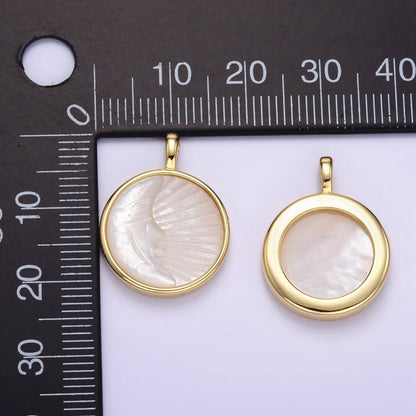 24K Gold Filled Celestial Moon Face Ray Shell Pearl Bezel Round Pendant | AA1332