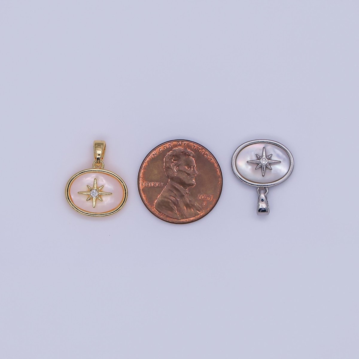 24K Gold Filled Celestial North Star CZ Shell Pearl Pendant in Gold &amp; Silver | AH429
