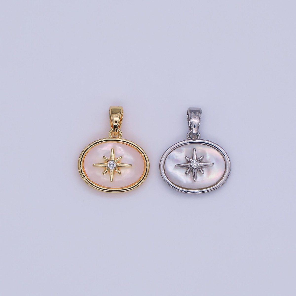 24K Gold Filled Celestial North Star CZ Shell Pearl Pendant in Gold &amp; Silver | AH429