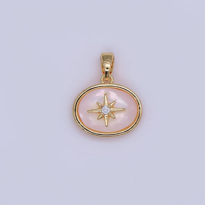 24K Gold Filled Celestial North Star CZ Shell Pearl Pendant in Gold &amp; Silver | AH429
