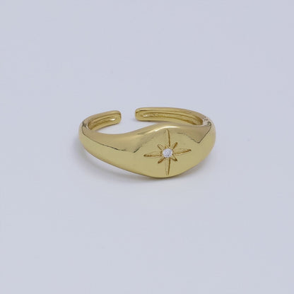24K Gold Filled Celestial North Star CZ Signet Ring | O190