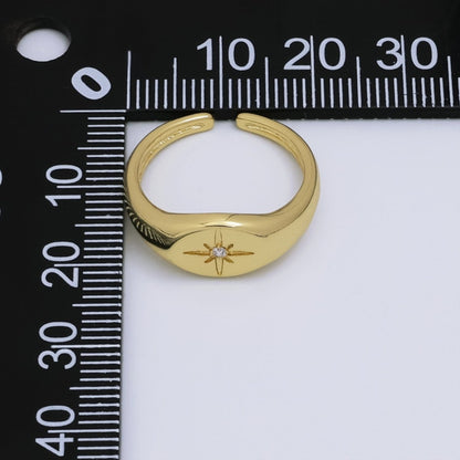 24K Gold Filled Celestial North Star CZ Signet Ring | O190