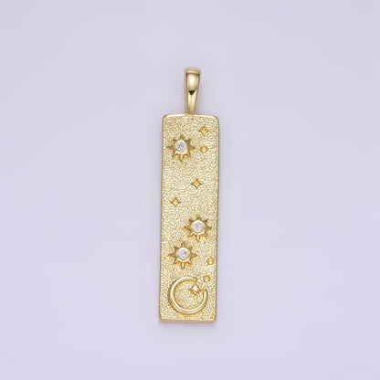 24K Gold Filled Celestial Star Crescent Moon Hammered Tag Pendant | AA1350