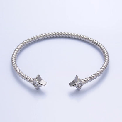 24K Gold Filled Celestial Star CZ Croissant Cuff Bracelet in Gold &amp; Silver | WA-2734 WA-2735