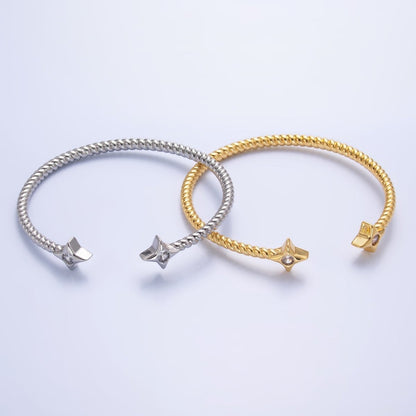 24K Gold Filled Celestial Star CZ Croissant Cuff Bracelet in Gold &amp; Silver | WA-2734 WA-2735