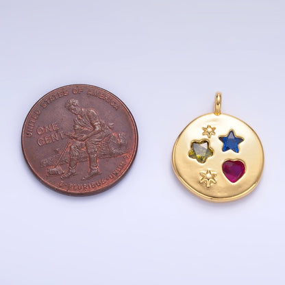 24K Gold Filled Celestial Star Flower Heart CZ Dotted Round Charm | W411