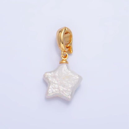24K Gold Filled Celestial Star Freshwater Pearl Snap Latch Pendant | P1919