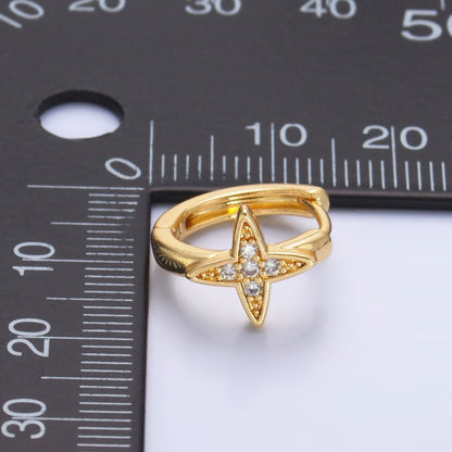 24K Gold Filled Celestial Star Micro Paved CZ Huggie Earrings | AD010