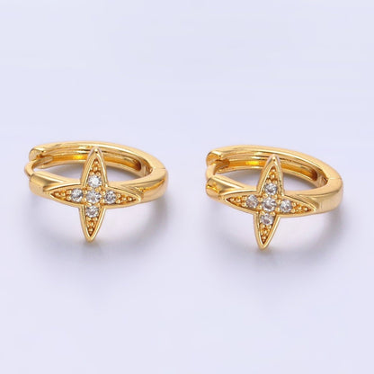 24K Gold Filled Celestial Star Micro Paved CZ Huggie Earrings | AD010