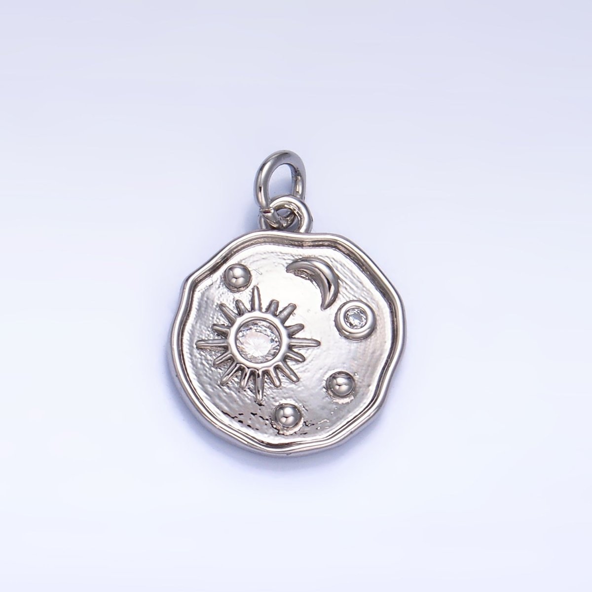 24K Gold Filled 14.5mm Celestial Sun Moon CZ Stamped Round Charm in Gold &amp; Silver | W379