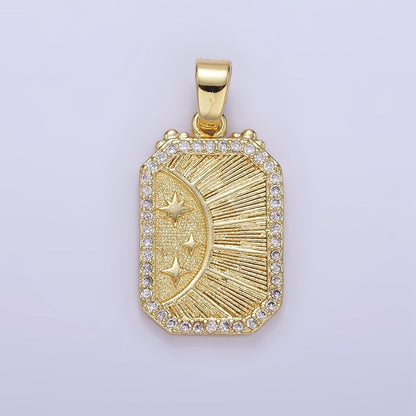 24K Gold Filled Celestial Sun Star Sunburst Micro Paved CZ Hexagonal Pendant | AA1356