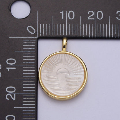 24K Gold Filled Celestial Sunset Sunrise Ray Pearl Round Charm H-321