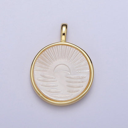 24K Gold Filled Celestial Sunset Sunrise Ray Pearl Round Charm H-321