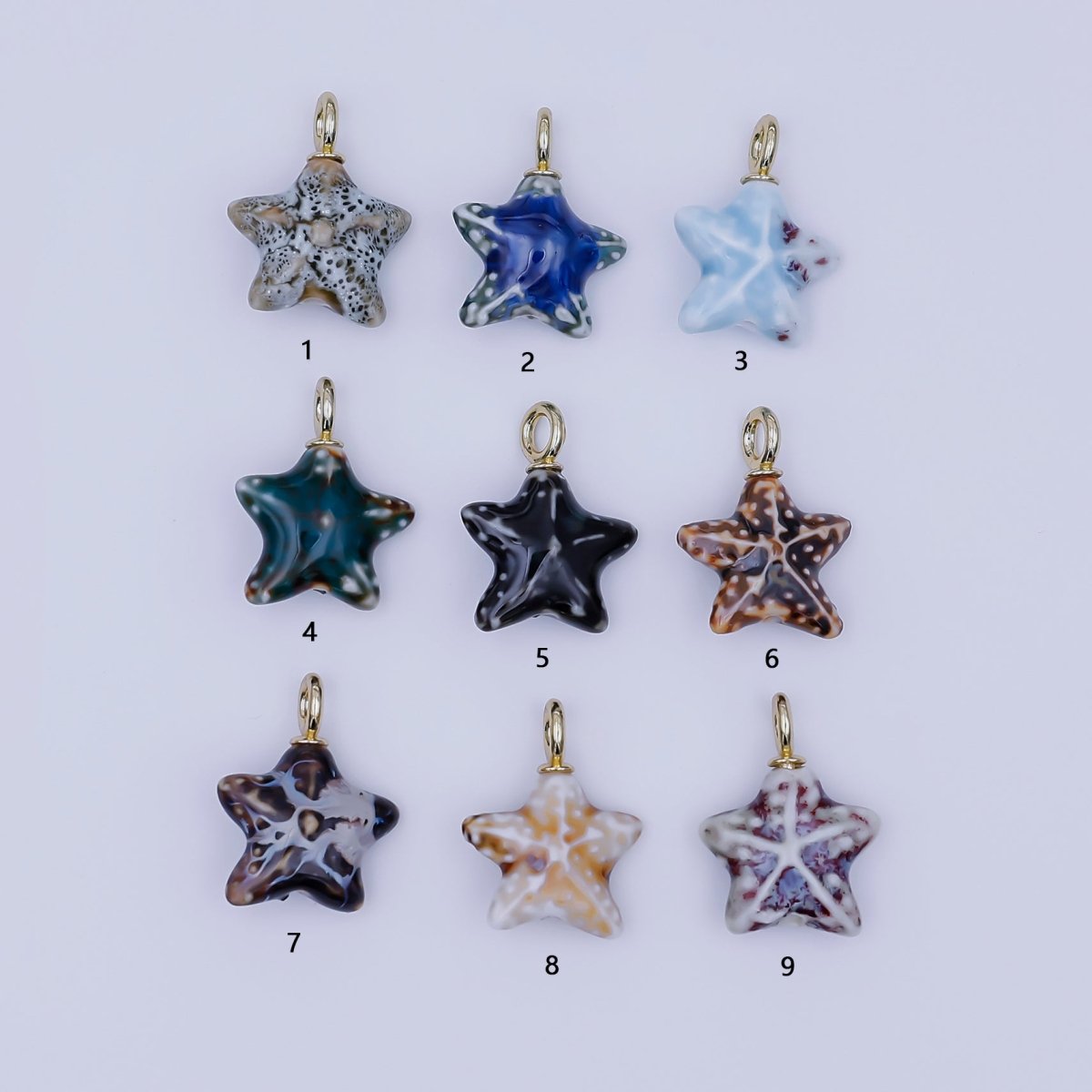 24K Gold Filled Ceramic Starfish Drop Pendant | N099 - N103