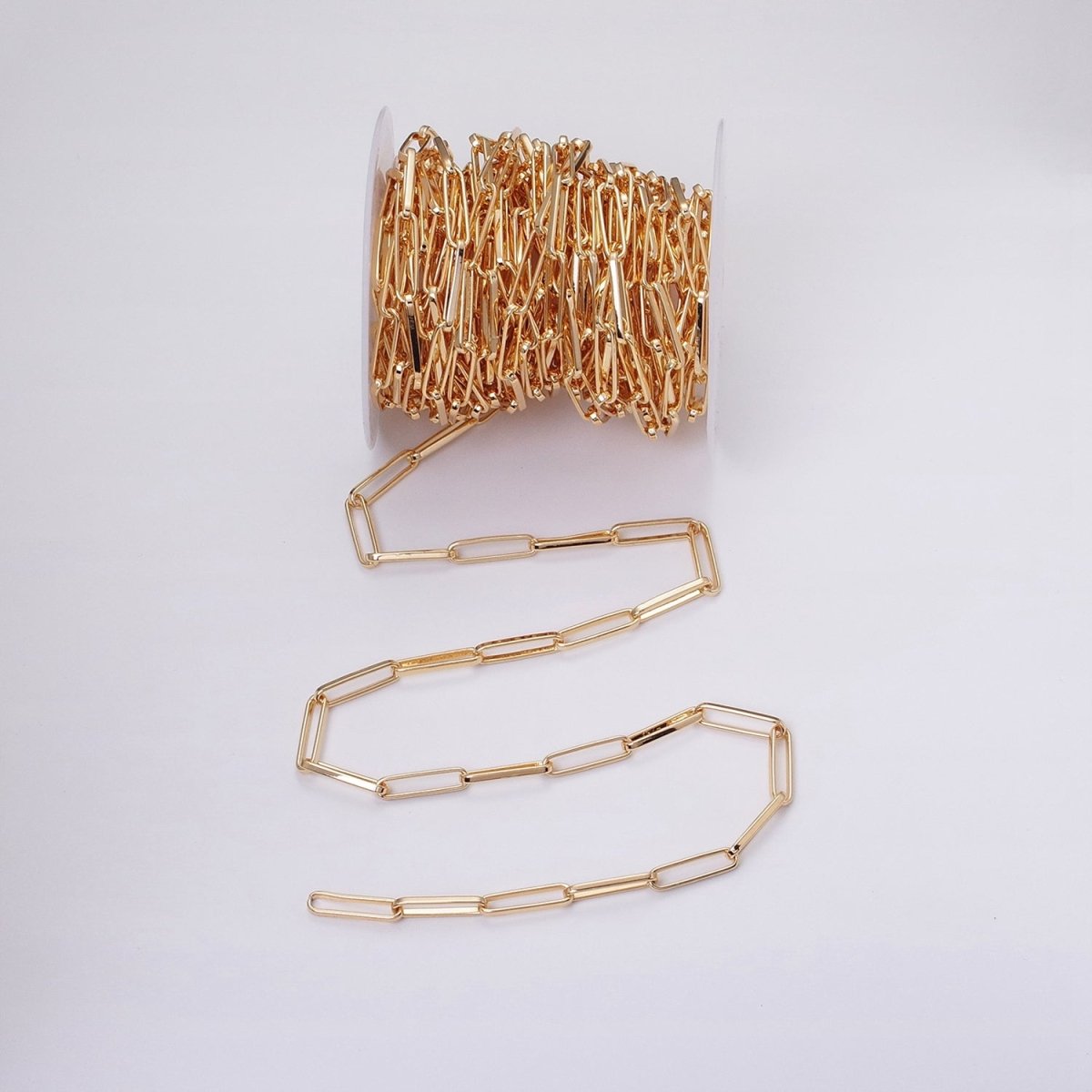 24k Gold Filled Chain by Yard Slim PaperClip Chain Unfinished Chain Wholesale Elongated Oval Link Chain | ROLL-1285 ROLL-1286 Clearance Pricing