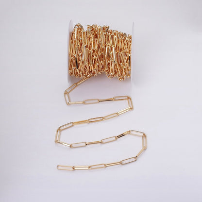 24k Gold Filled Chain by Yard Slim PaperClip Chain Unfinished Chain Wholesale Elongated Oval Link Chain | ROLL-1285 ROLL-1286 Clearance Pricing