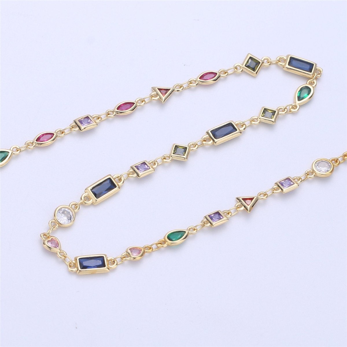 24K Gold Filled Chain Geometric CZ Chain by Yard, Bulk Chain By Yard, Cubic Chains Tiny CZ Chains, Ideal for Bracelet Necklace Long Necklace, White Gold Filled DESIGNED Chain | ROLL-051 ROLL-052 Clearance Pricing
