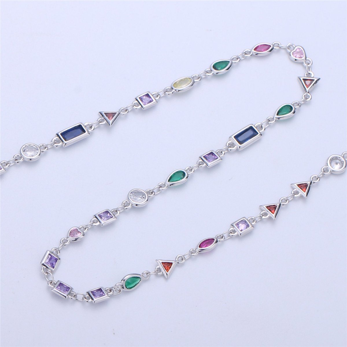 24K Gold Filled Chain Geometric CZ Chain by Yard, Bulk Chain By Yard, Cubic Chains Tiny CZ Chains, Ideal for Bracelet Necklace Long Necklace, White Gold Filled DESIGNED Chain | ROLL-051 ROLL-052 Clearance Pricing