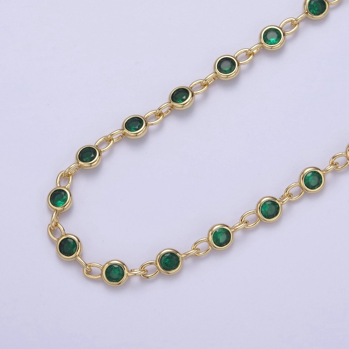 24k Gold Filled Chain Round CZ Chain by Foot / Yard Bulk Chain Round Bezel Cut Cubic Chains 5mm CZ Chain Unsoldered | ROLL-743 to ROLL-746 Clearance Pricing