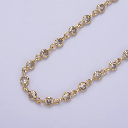 24k Gold Filled Chain Round CZ Chain by Foot / Yard Bulk Chain Round Bezel Cut Cubic Chains 5mm CZ Chain Unsoldered | ROLL-743 to ROLL-746 Clearance Pricing
