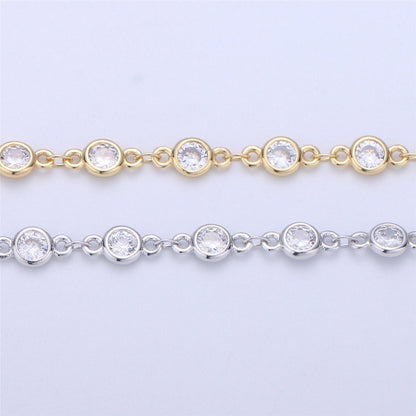 24K Gold Filled Chain Round CZ Chain by Yard, Bulk Chain by Yard, Cubic Chain, Tiny CZ Chain, Ideal for Lariet Long Necklace, DESIGNED Chain Component Supply | ROLL-041, ROLL-047 Clearance Pricing