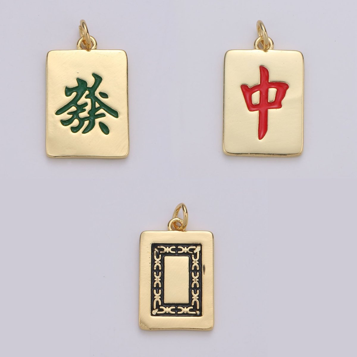 24K Gold Filled Charms for Necklace Bracelet Earring Supply Gold Mahjong Tile Charm Chinese Character Wealth Rich Amulet Charm E-011 E-012