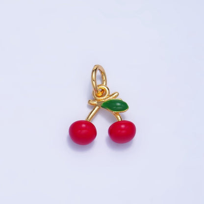 24K Gold Filled Cherry Fruit Enamel Mini Multidimensional Charm | W057