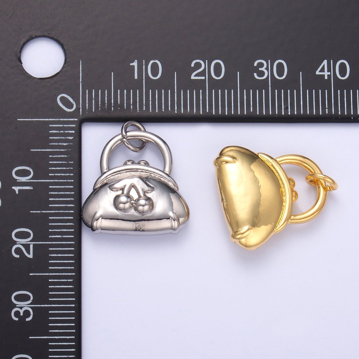 24K Gold Filled Cherry Fruit Purse Bag 3D Multidimensional Charm in Gold &amp; Silver | N001
