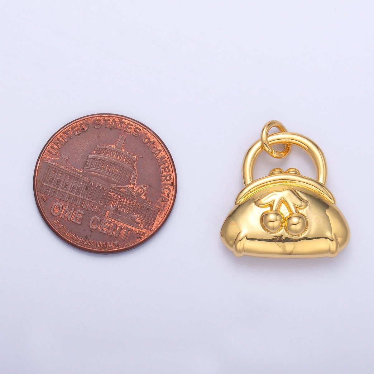 24K Gold Filled Cherry Fruit Purse Bag 3D Multidimensional Charm in Gold &amp; Silver | N001