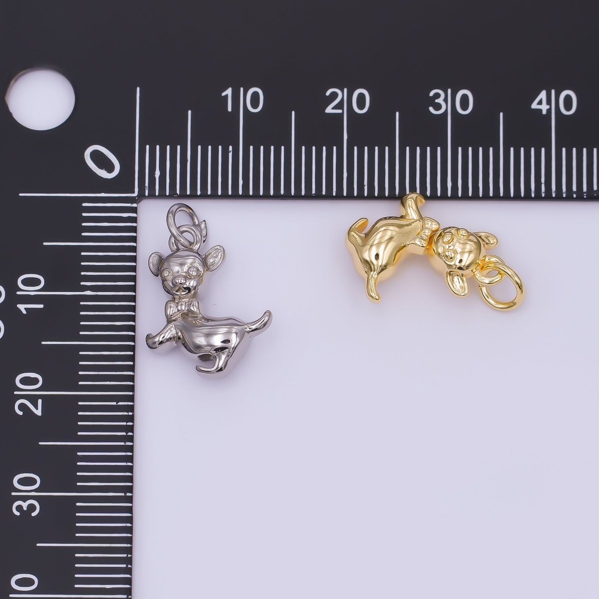 24K Gold Filled Chihuahua Puppy Dog Pet Multidimensional 3D Charm in Gold &amp; Silver | AF478