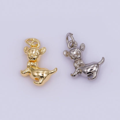 24K Gold Filled Chihuahua Puppy Dog Pet Multidimensional 3D Charm in Gold &amp; Silver | AF478