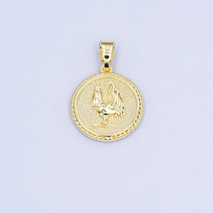 24K Gold Filled Chinese Zodiac Animal Round Pendant | A1319-A1324